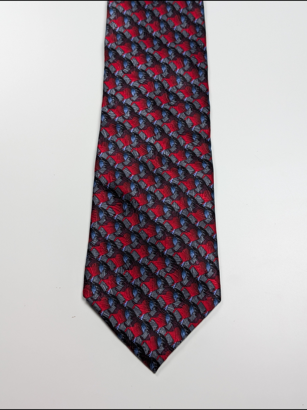 Vintage Handmade The Nature Conservancy Silk Tie Pompano Geometric Red Grey 4"